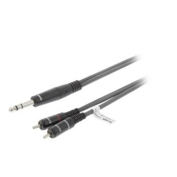 Imagine Cablu audio jack stereo 6.35mm la 2 x RCA T-T 1.5m Gri, SWEEX SWOP23300E15