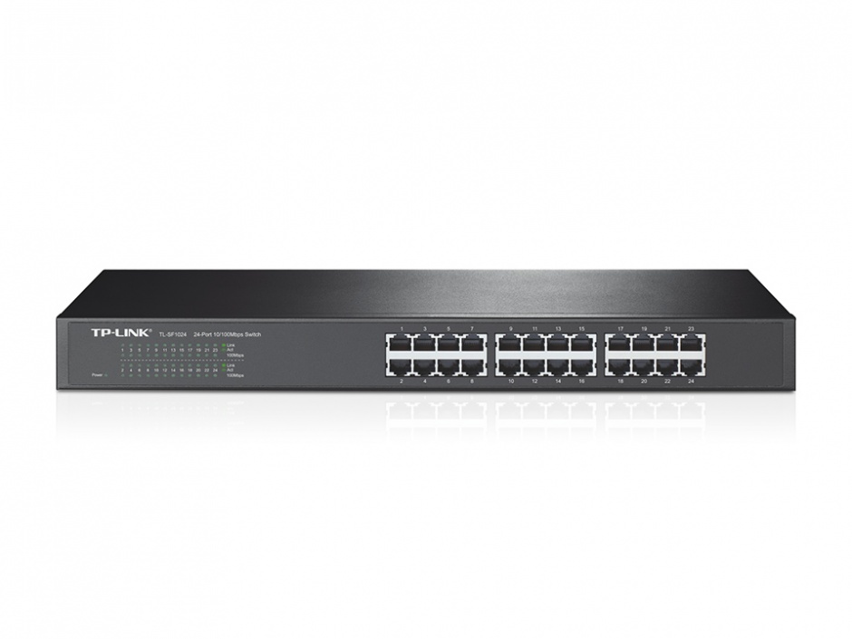 Imagine Switch 24-port-uri 10/100Mbps montabil in Rack, TP-Link TL-SF1024