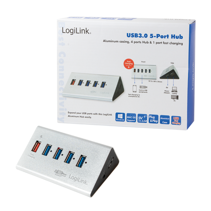 Imagine HUB USB 3.0 cu 4 porturi + 1 port Quick/Fast charge montare masa, Logilink UA0227