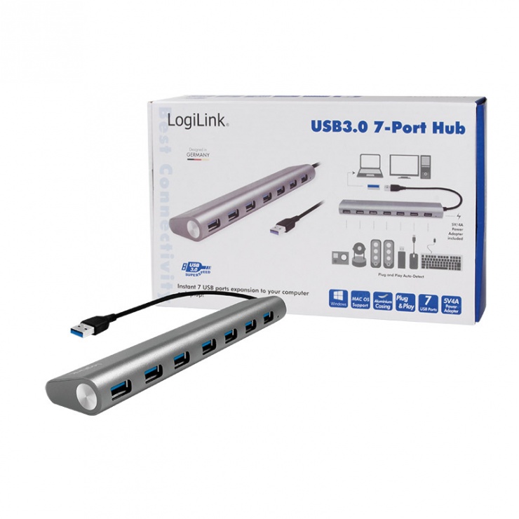 Imagine HUB carcasa metalica USB 3.0 cu 7 porturi, Logilink UA0308