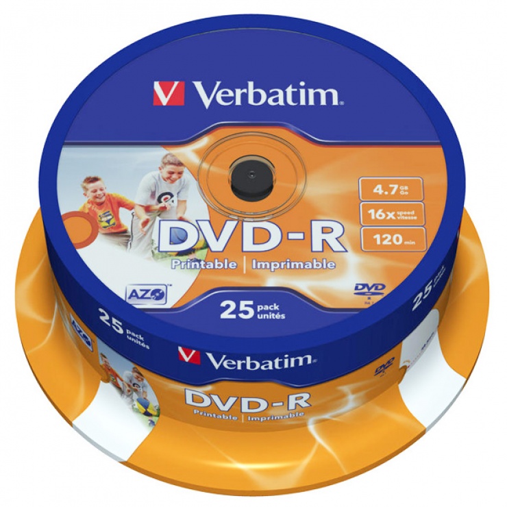 Imagine BLANK DVD-R Verbatim SL 16X 4.7GB 25PK SPINDLE WIDE INKJET PRINTABLE ID