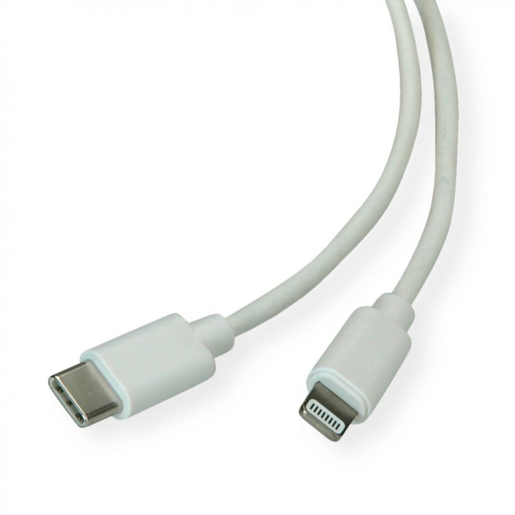 Imagine Cablu de date + incarcare USB-C la iPhone Lightning MFI T-T 1m Alb, Roline 11.02.8323