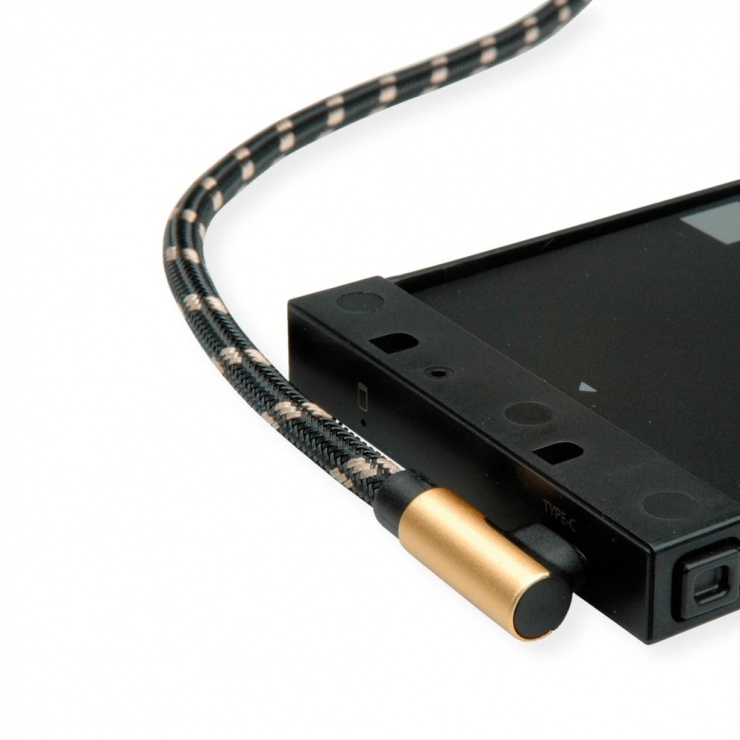 Imagine Cablu USB 2.0 tip C unghi 90 grade la USB-A reversibil GOLD T-T 1.8m, Roline 11.02.9061