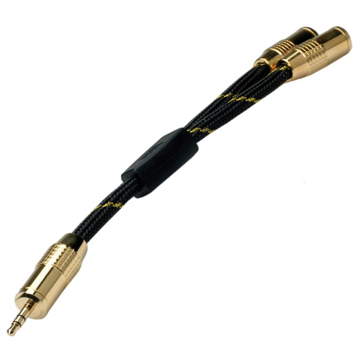 Imagine Cablu spliter GOLD Jack stereo 3.5mm la 2 x jack stereo T-M 0.15m, Roline 11.09.4213