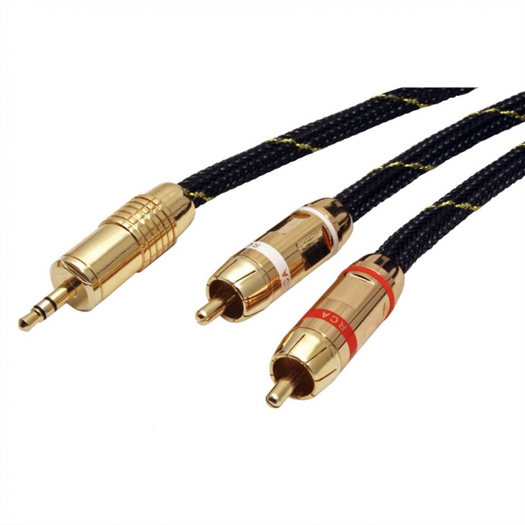 Imagine Cablu audio GOLD Jack 3.5mm Stereo la 2 x RCA ecranat T-T 2.5m, Roline 11.09.4273-1