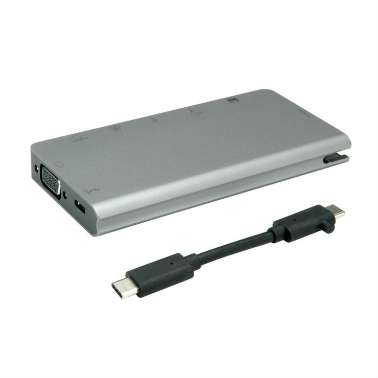Imagine Docking station USB-C la HDMI 4K60Hz/VGA/2 x USB 3.1 Gen 1/LAN/PD/Cititor de carduri, Roline-3