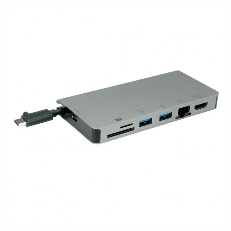 Imagine Docking station USB-C la HDMI 4K60Hz/VGA/2 x USB 3.1 Gen 1/LAN/PD/Cititor de carduri, Roline-1