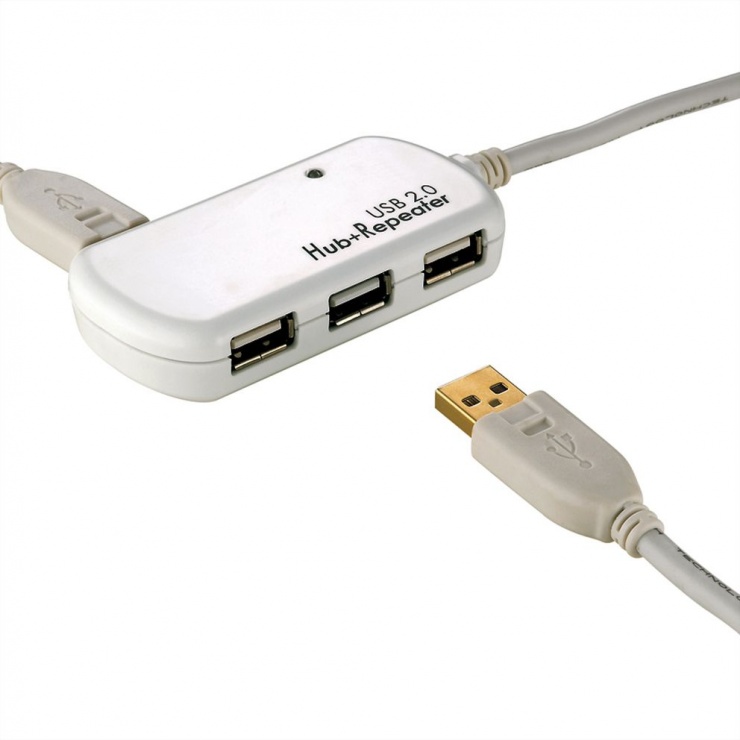 Imagine Cablu prelungitor USB 2.0 activ 4 porturi cu repeater 12m, Roline 12.04.1085-1