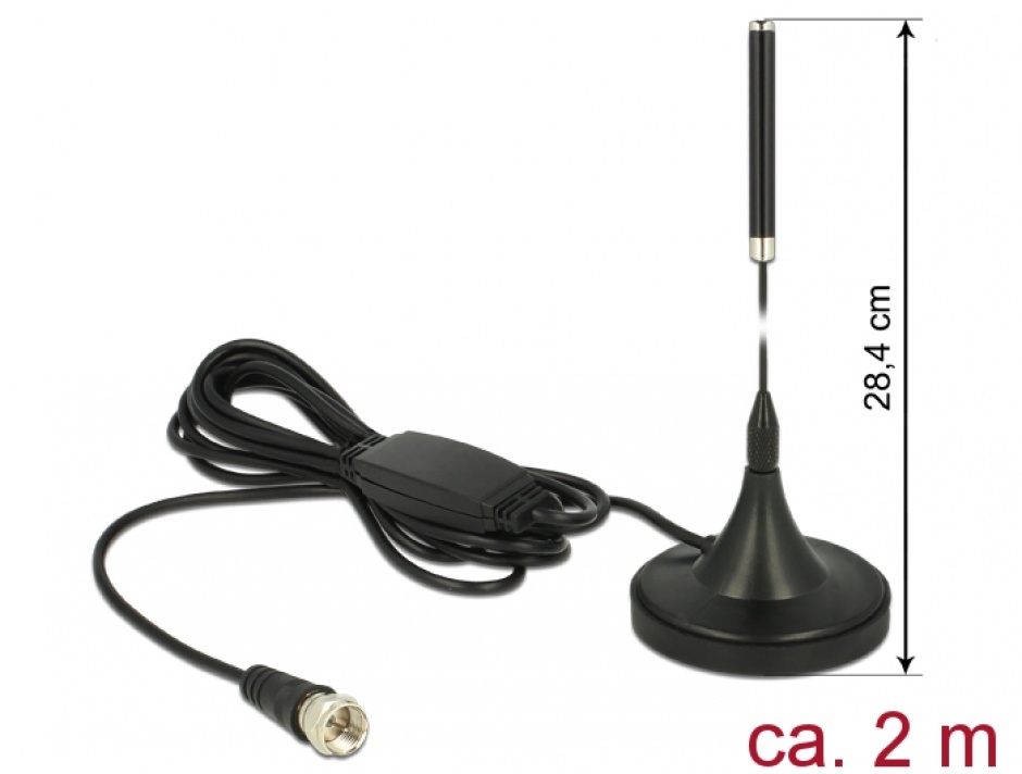 Imagine Antena DAB+ 21 dBi activ omnidirectional cu stand F Plug, Delock 12413