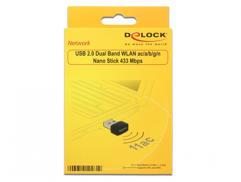 Imagine Placa retea USB 2.0 Dual Band WLAN ac/a/b/g/n 433 Mbps, Delock 12461