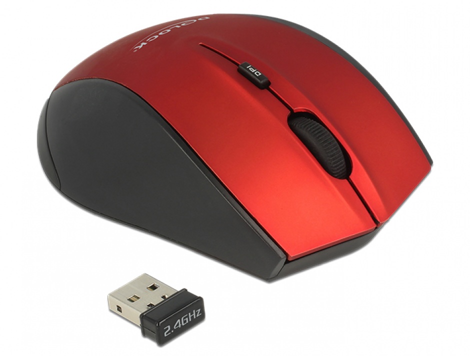 Imagine Mouse wireless ergonomic Negru/Rosu, Delock 12493