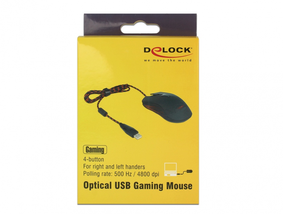 Imagine Mouse Gaming optic 4 butoane USB negru, Delock 12531