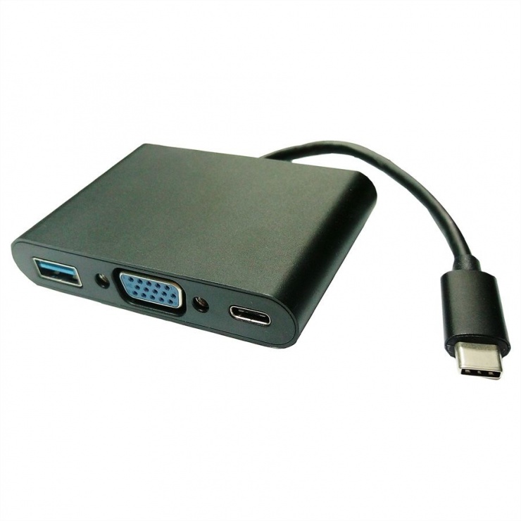 Imagine Adaptor USB-C la VGA + 1 x USB-A 3.0 + 1 x USB-C PD (Power Delivery) T-M 0.1m, Value 12.99.3201