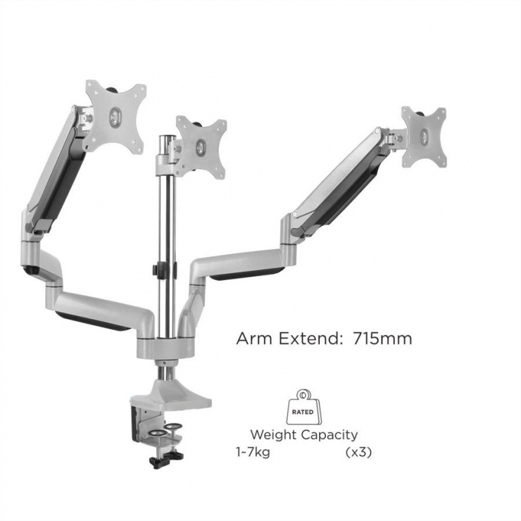 Imagine Suport 3 monitoare cu montare birou Gas spring Argintiu, Value 17.99.1160-3