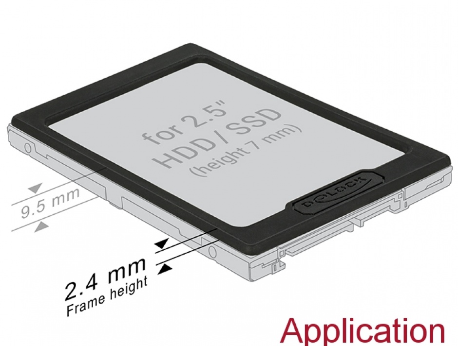 Imagine Extensie pentru inaltimea HDD/SSD-ului 2.5" de la 7mm la 9.5mm, Delock 18216