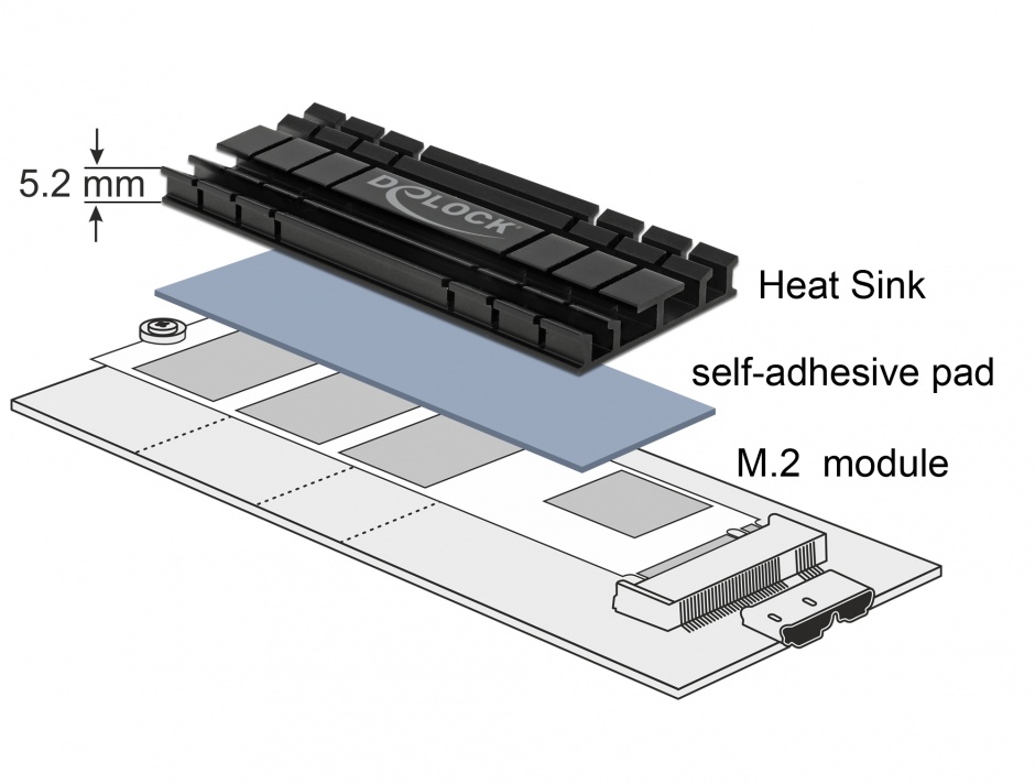 Imagine Cooler (ventilator) flat 100 mm din aluminiu pentru SSD M.2, Delock 18286
