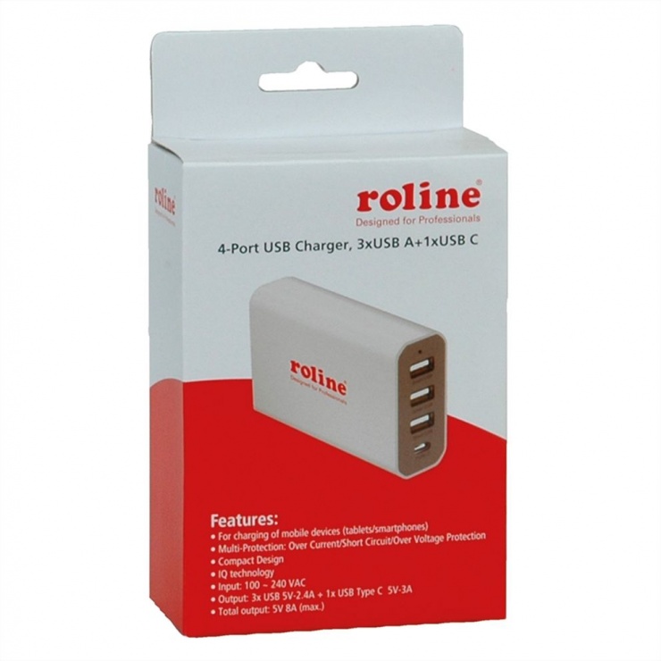 Imagine Incarcator priza PowerIQ cu 3 x USB-A + 1 x USB-C 40W, Roline 19.11.1027