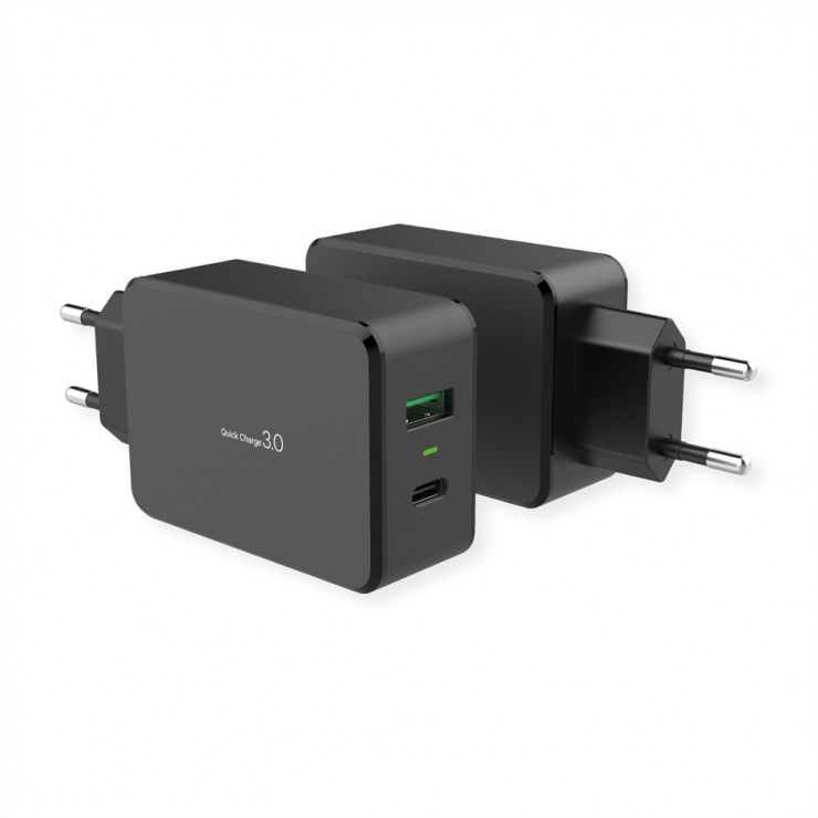 Imagine Incarcator priza 1 x USB-A Quick Charge 3.0 (incarcare rapida) + 1 x USB-C 33W Negru, Value 19.99.10