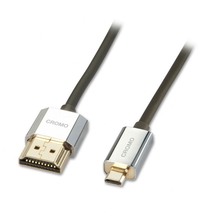 Imagine Cablu HDMI la micro HDMI-D 4k v2.0 Premium CROMO Slim 1m, Lindy L41681