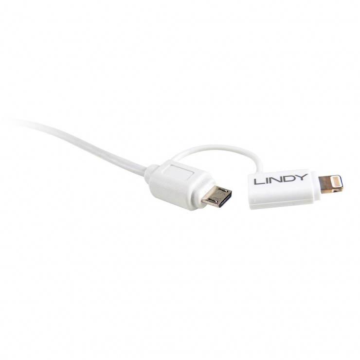 Imagine Cablu USB 2.0 la micro USB-B + adaptor Lightning MFI 1m, Lindy L31345-2