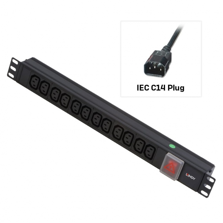 Imagine Prelungitor PDU 1U C14 la 12 prize C13 3m, Lindy L29995