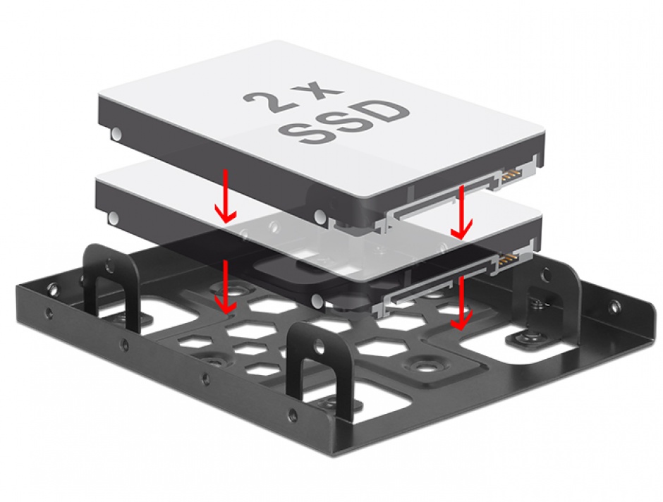 Imagine Kit de instalare 2 x 2.5" HDD in bay 3.5" negru aluminiu, Delock 21324