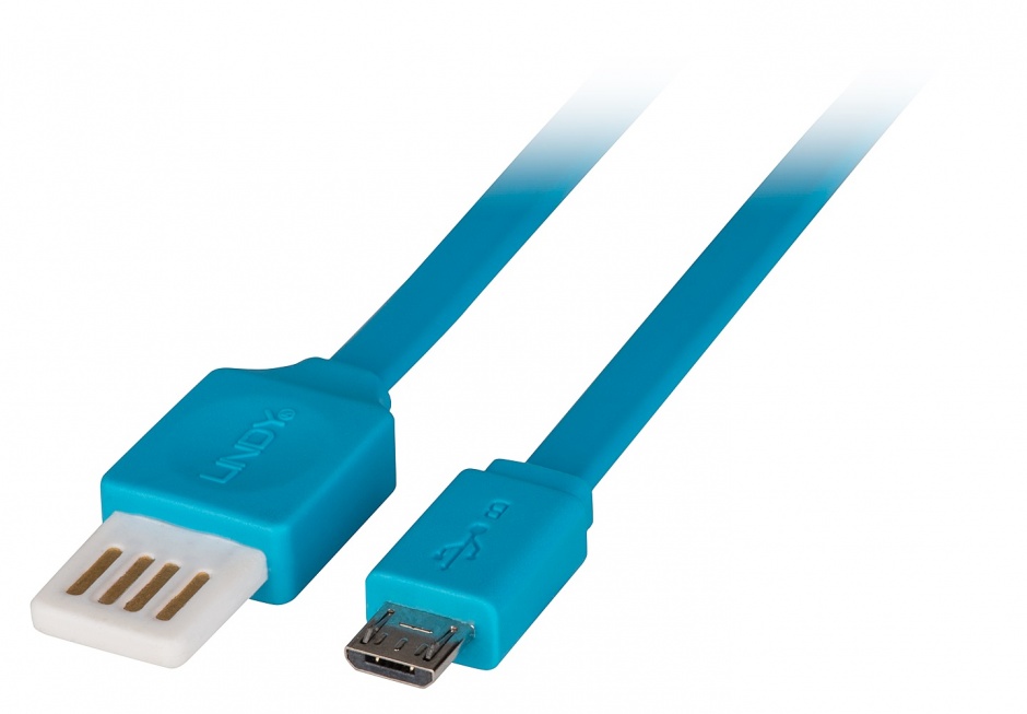 Imagine Cablu USB 2.0 la micro USB-B Flat reversibil 0.5m Bleu, Lindy L30920