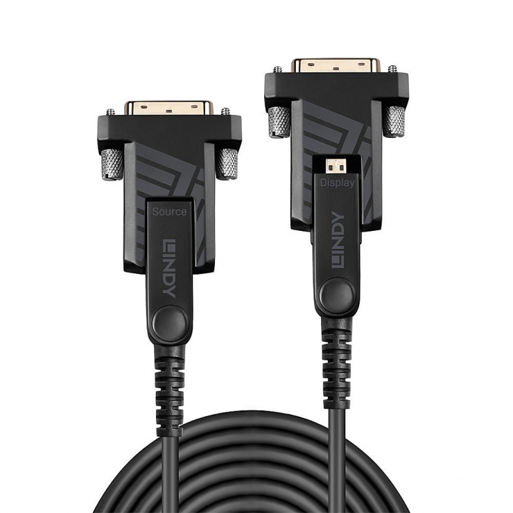 Imagine Cablu micro HDMI v2.0 4K60Hz Fibra optica Hybrid HDR - conectori HDMI, DVI detasabili T-T 30m, Lindy
