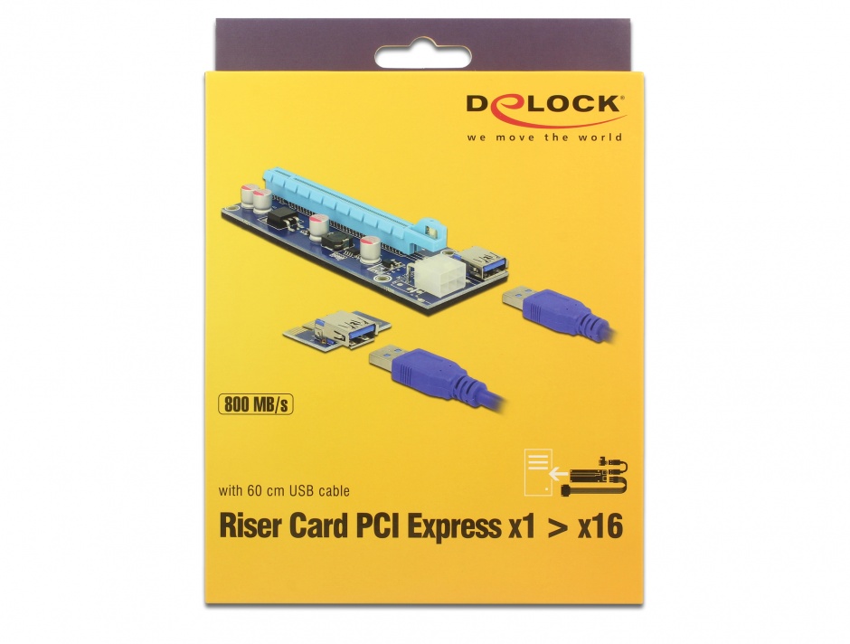 Imagine Riser Card mining PCI Express x1 > x16 alimentare PCI Express 6 pini, Delock 41426