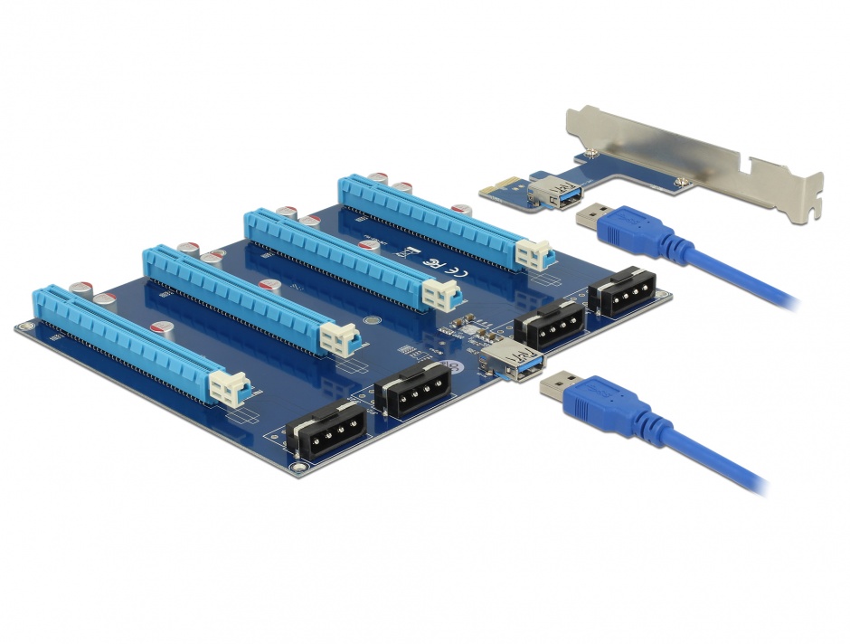 Imagine Riser Card PCI Express x1 la 4 x PCIe x16 + cablu USB 60cm, Delock 41427