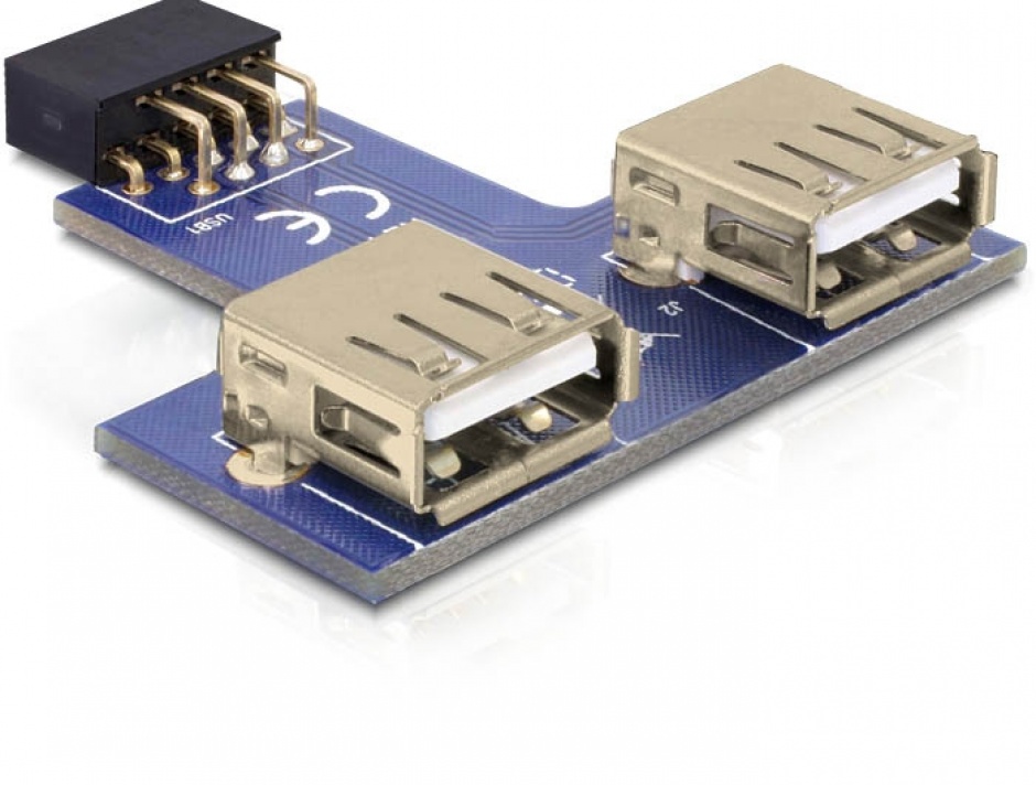Imagine Adaptor pin header la 2 x USB 2.0 orientare sus, Delock 41824