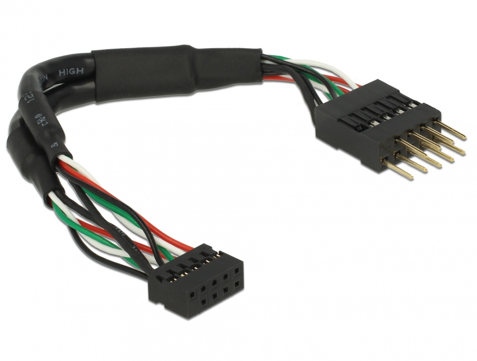 Imagine Cablu USB 2.0 pin header 2.00 mm 10 pini la USB 2.0 pin header 2.54 mm 10 pini M-T 12cm, Delock 4197