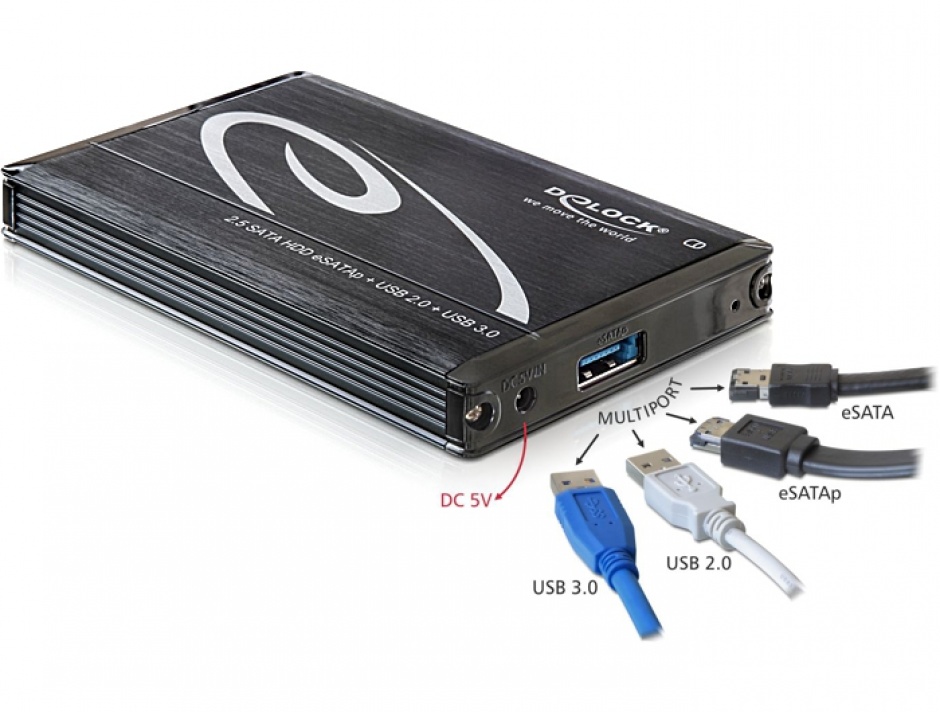 Imagine Rack extern HDD 2.5" SATA la Multiport USB 3.0 + eSATAp, Delock 42488