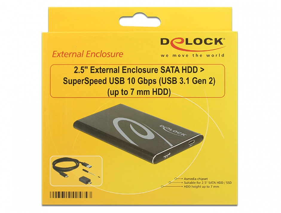 Imagine Rack extern 2.5" pentru HDD/SSD 7mm SATA la USB 3.1 tip C, Delock 42585 