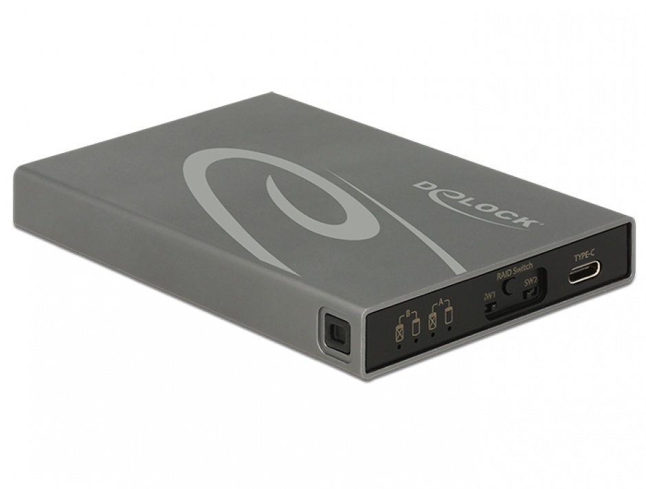 Imagine Rack extern 2 x M.2 Key B SSD la USB 3.1 Gen 2 USB-C cu RAID, Delock 42589