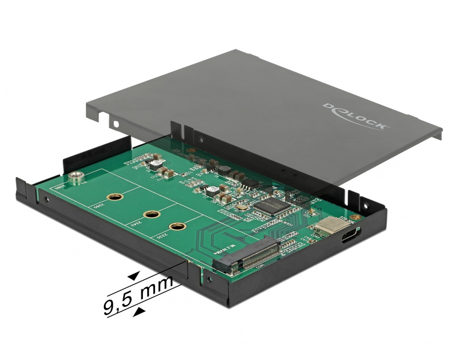 Imagine Rack extern 2.5" pentru M.2 NVMe PCIe SSD la USB-C 3.1 cu protectie EDS, Delock 42609