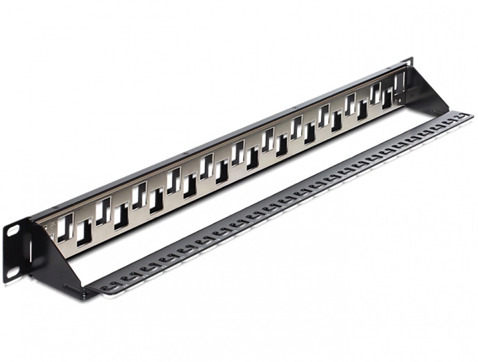 Imagine Patch Panel 19" pentru keystone 24 porturi incrucisate negru, Delock 43278