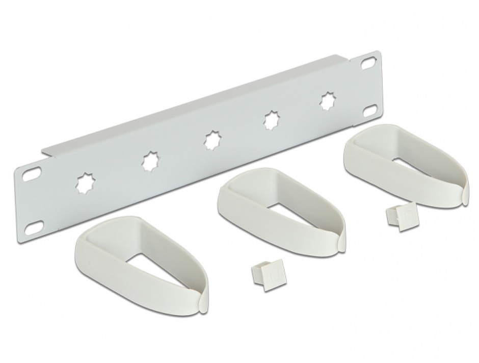 Imagine Organizator de cabluri 10"/1U cu inele verticale/orizontale universal gri, Delock 43344