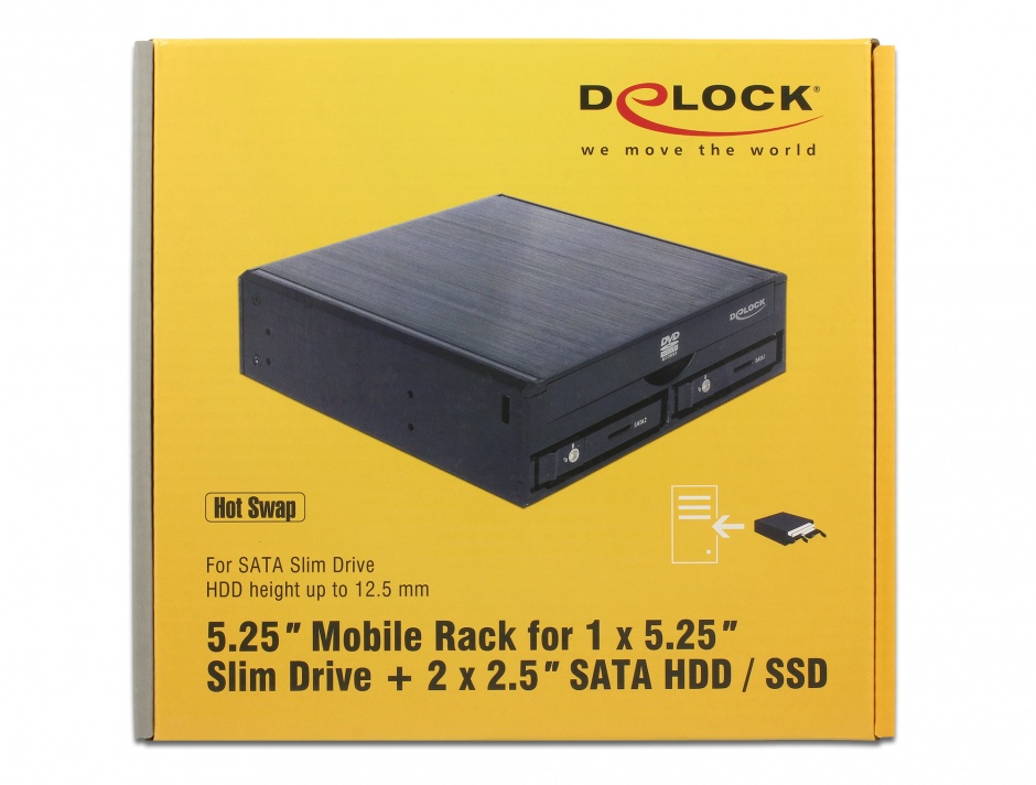 Imagine Rack mobil intern 5.25" pentru 1 x 5.25" Slim Drive + 2 x 2.5" SATA HDD / SSD, Delock 47230