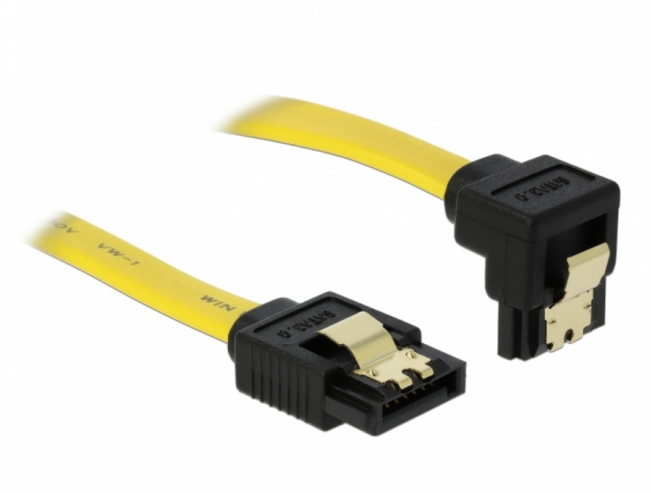 Imagine Cablu SATA II 3 Gb/s drept-unghi cu fixare 10cm, Delock 82469