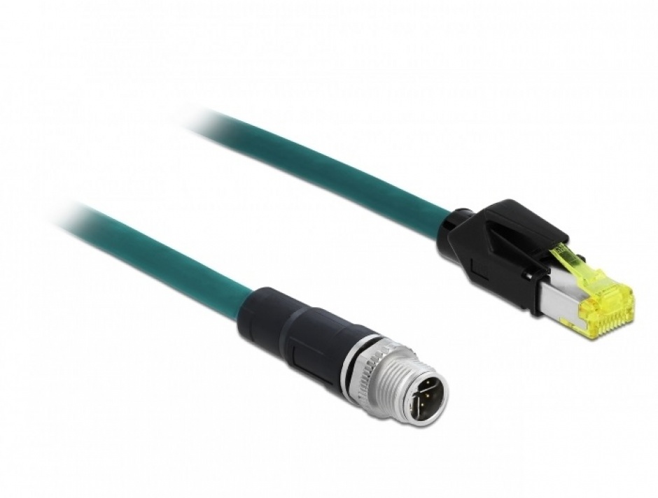Imagine Cablu de retea M12 8 pini X-coded la RJ45 Hirose TPU 2m, Delock 85430