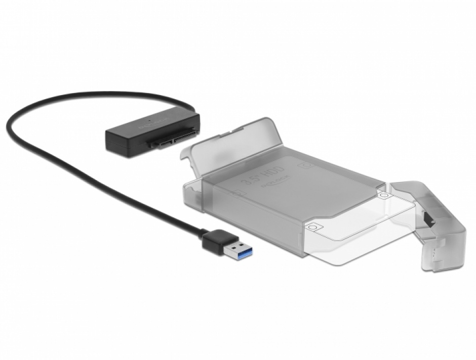 Imagine Adaptor USB 3.0 la SATA III pentru HDD 3.5" cu carcasa protectie 45cm, Delock 64086