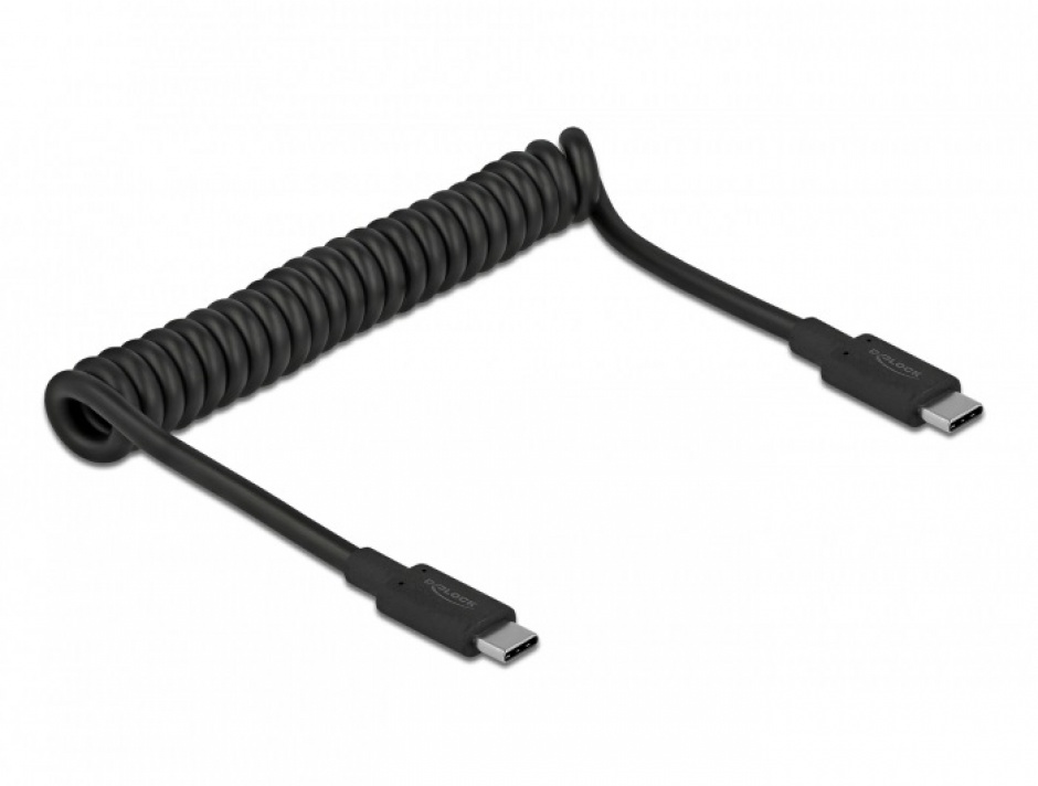 Imagine Cablu USB 3.1-C la tip C 3A E-Marker T-T spiralat 30-120cm Negru, Delock 85350