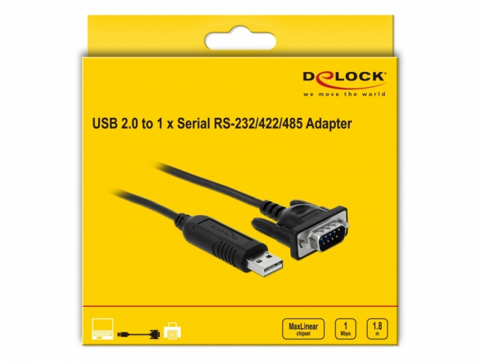 Imagine Adaptor USB la Serial RS-232/422/485 15 kV ESD 1.8m, Delock 87741