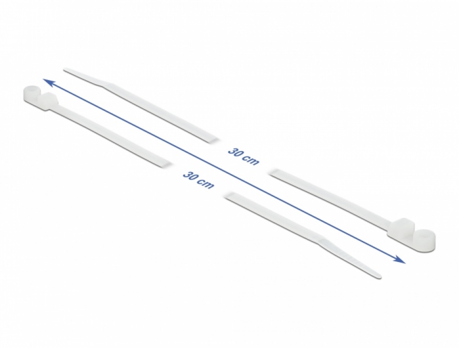 Imagine Set 10 bride L 300 x W 4.8 mm cu inel pentru fixare Alb, Delock 18946