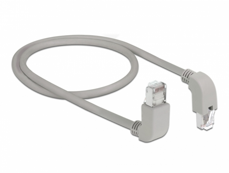 Imagine Cablu de retea RJ45 cat 6 S/FTP LSOH unghi jos/unghi sus 0.5m Gri, Delock 85861