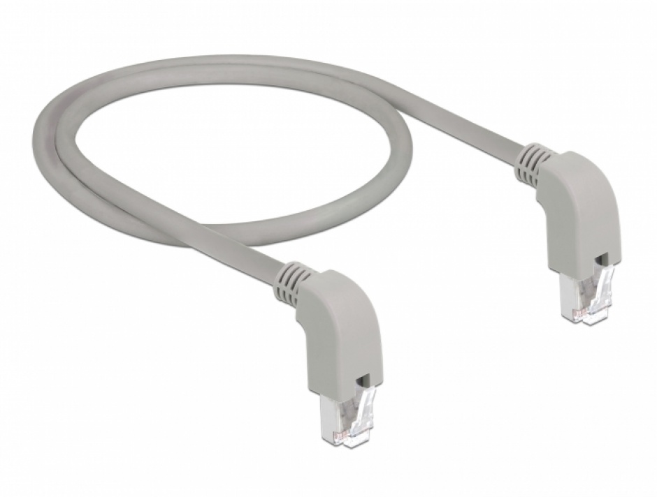 Imagine Cablu de retea RJ45 cat 6 S/FTP unghi jos 0.5m Gri, Delock 85867
