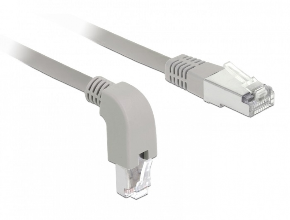 Imagine Cablu de retea RJ45 cat 6 S/FTP LSOH unghi jos/drept 1m Gri, Delock 85865