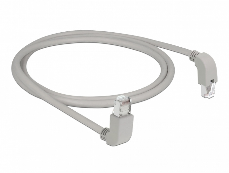 Imagine Cablu de retea RJ45 cat 6 S/FTP LSOH unghi jos/unghi sus 1m Gri, Delock 85862