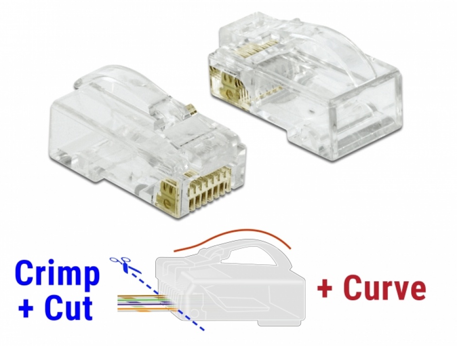 Imagine Set 20 buc conector RJ45 Cat.6 UTP Crimp+Cut+Curve, Delock 86473